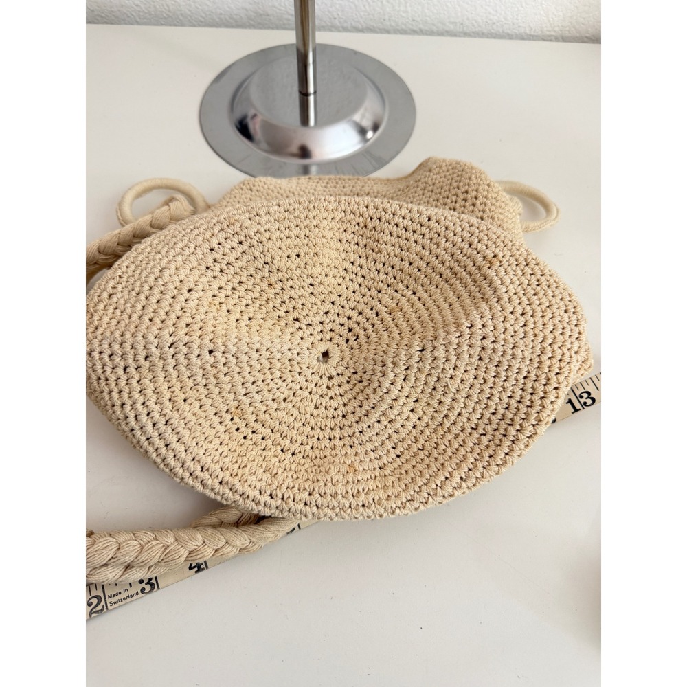 Boho Beige Crochet Shoulder Bag Braided Rope Strap Summer Beach Tote Neutral - Picture 5 of 5